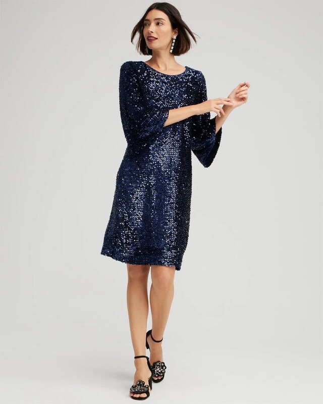 Velvet Sequin Bell Sleeve Dress - image 1